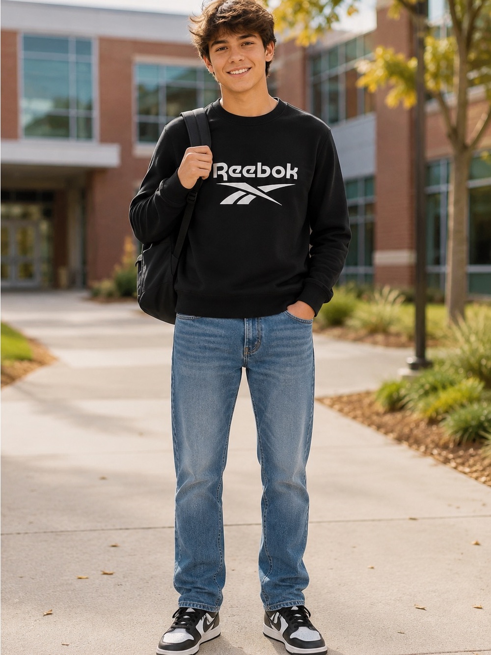Reebok Black Crewneck Sweatshirt with White Logo